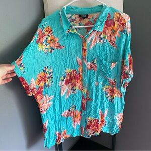 a.n.a Blue and Red tropical Button Down Shirt